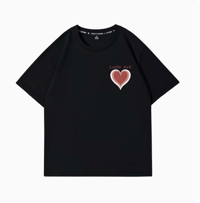 Casual Loose Short Sleeve T-Shirt (Black Latte Art S-2XL) (Contact customer service to confirm shipping size after placing an order)】