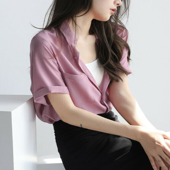 Simple short-sleeved shirt women's summer (hibiscus purple [size S_M] (contact customer service to confirm the shipping size after placing an order)】