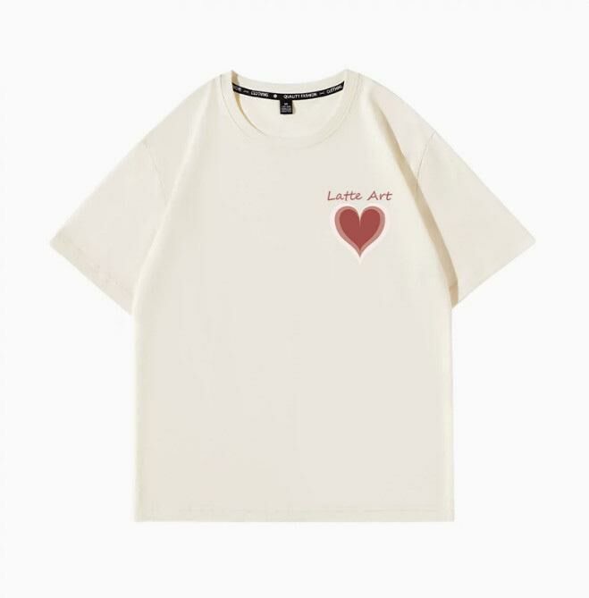 Casual loose short-sleeved T-shirt (beige latte art S-2XL) (contact customer service to confirm the shipping size after placing an order)】