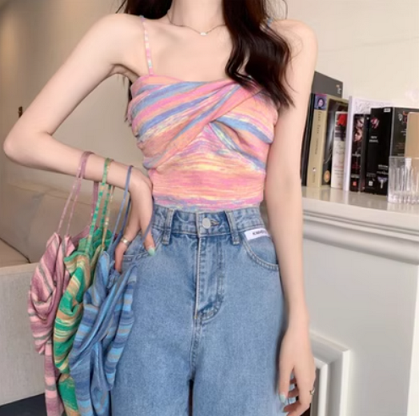 Chic striped vest (pink) (size: one-size)】