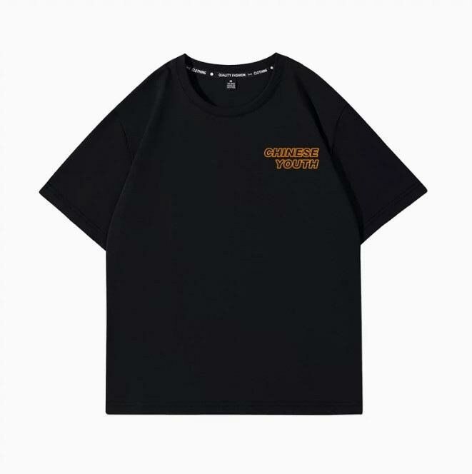 Casual loose short-sleeved T-shirt (black China Youth S-2XL size) (contact customer service to confirm the shipping size after placing an order)】