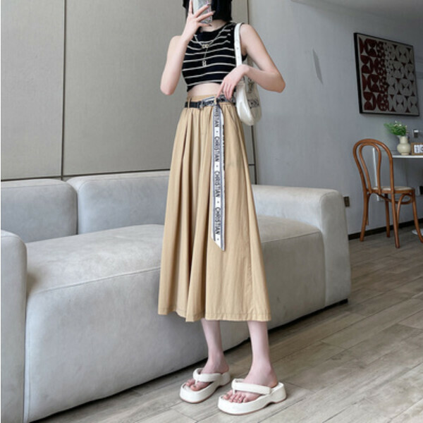 Thin wide-leg pants ice silk culottes (khaki) (size: S/M/L/XL/2XL) (contact customer service to confirm size after placing an order)】