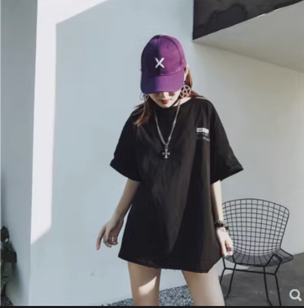 Simple letter print loose short-sleeved T-shirt (black) (M-XXL) (contact customer service to confirm the shipping size after placing an order) 】