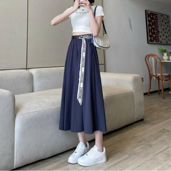 Thin wide-leg pants Ice silk culottes (navy blue) (size: S/M/L/XL/2XL) (contact customer service to confirm size after placing an order)】