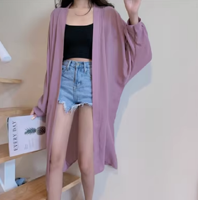 Long chiffon cardigan jacket (purple) (size: one size)】