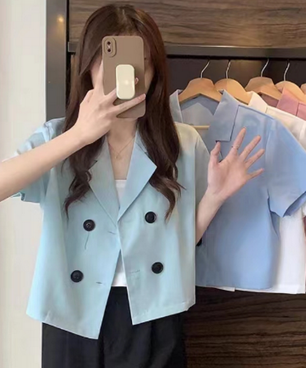 Versatile Short Blazer Short Sleeve Women's (Light Green) (Size: One Size)】