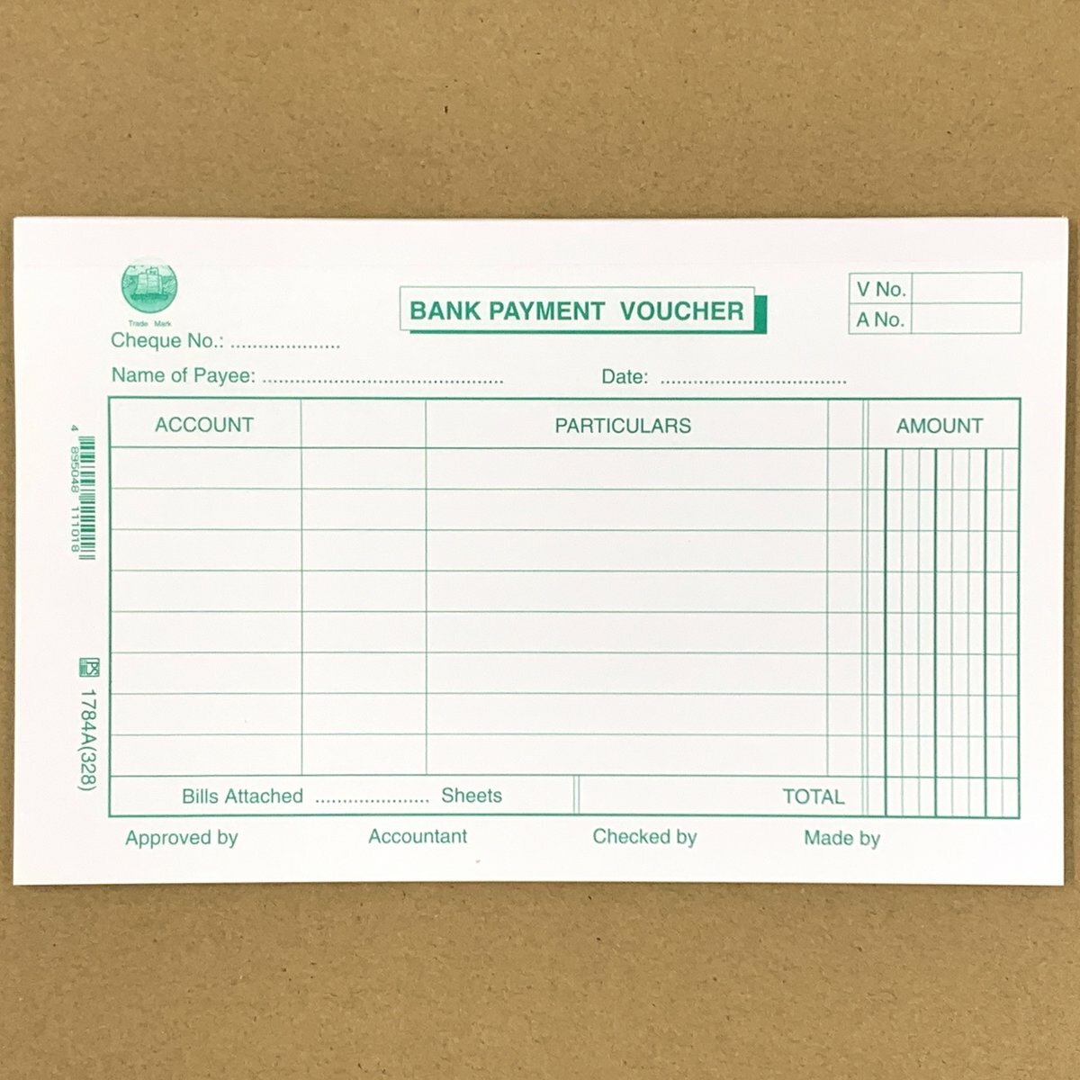 #1784A Bank Payment Voucher 英式銀行支出傳票 - 12本