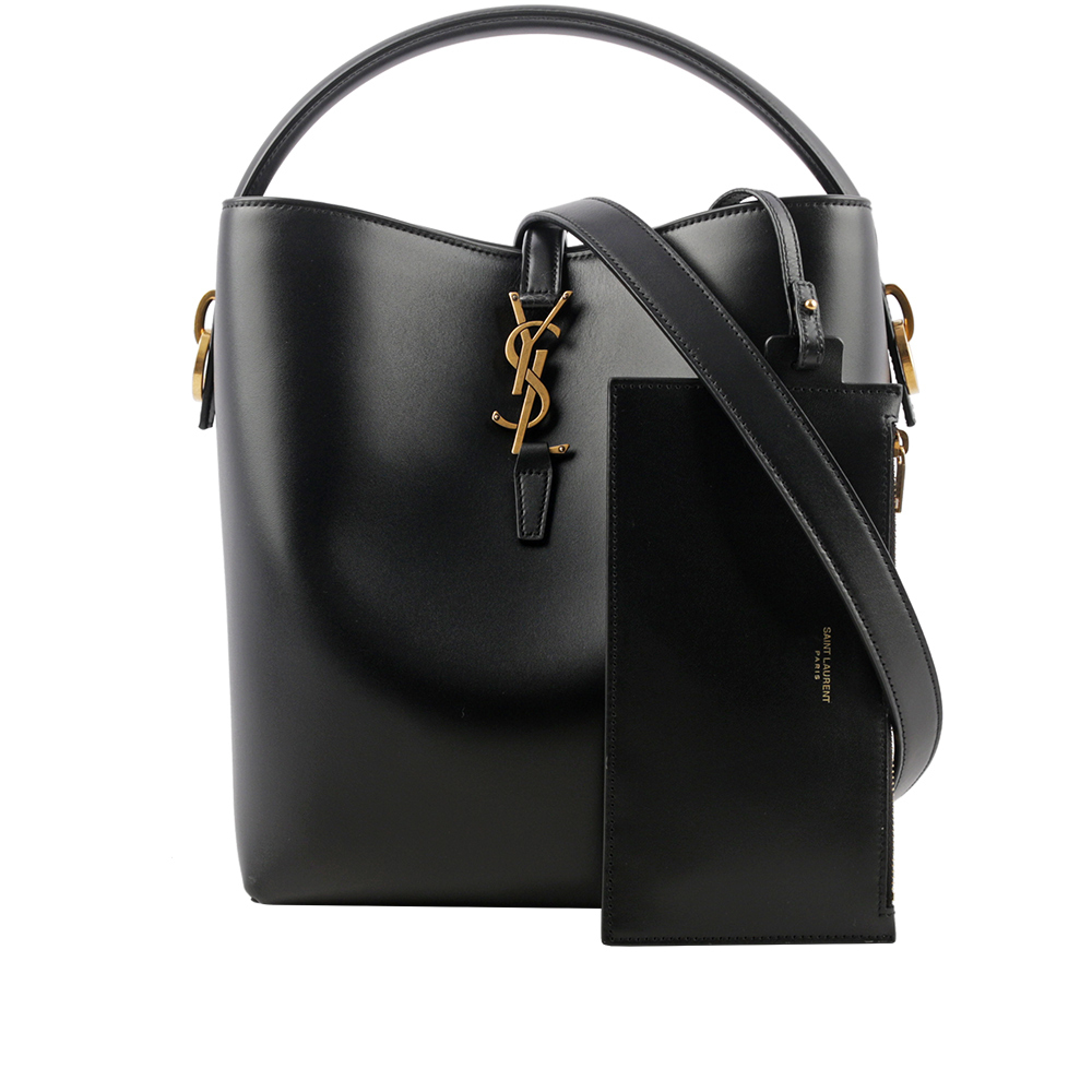 【YSL/Saint Laurent Paris】LE 37 金釦小牛皮二用水桶包(黑色) 742828 2R20W 1000