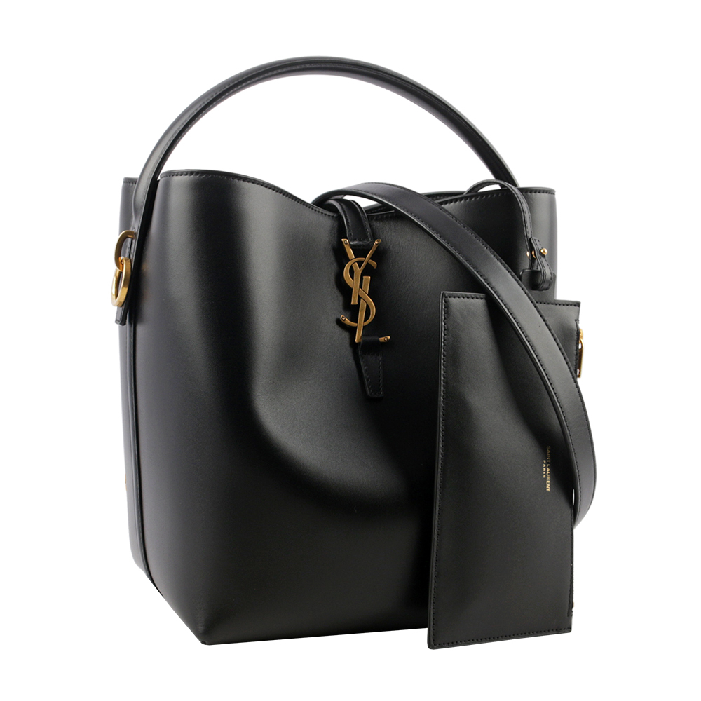 【YSL/Saint Laurent Paris】LE 37 金釦小牛皮二用水桶包(黑色) 742828 2R20W 1000