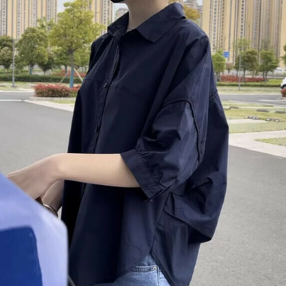 Five-Quarter Sleeve Shirt Women's Summer (Navy Blue [S_XL Size] (Contact Customer Service to Confirm Shipping Size After Placing an Order)】