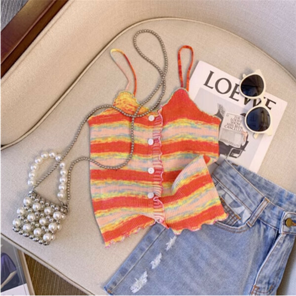 Rainbow striped small camisole (red) (size: S/M/L) (contact customer service to confirm size after placing an order)】