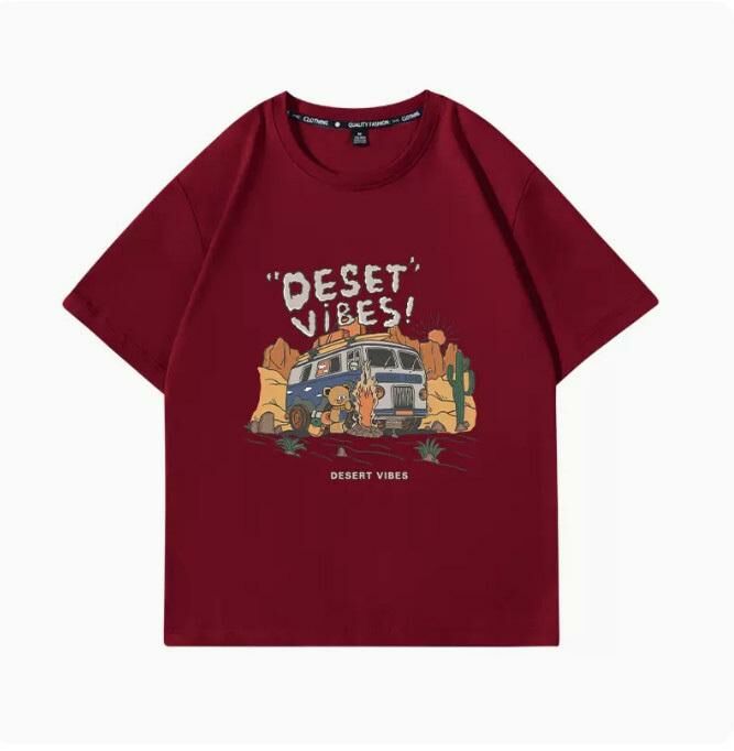 Summer Short Sleeve T-Shirt Top (Burgundy Desert Vibe S-2XL) (Contact customer service to confirm the shipping size after placing the order)】
