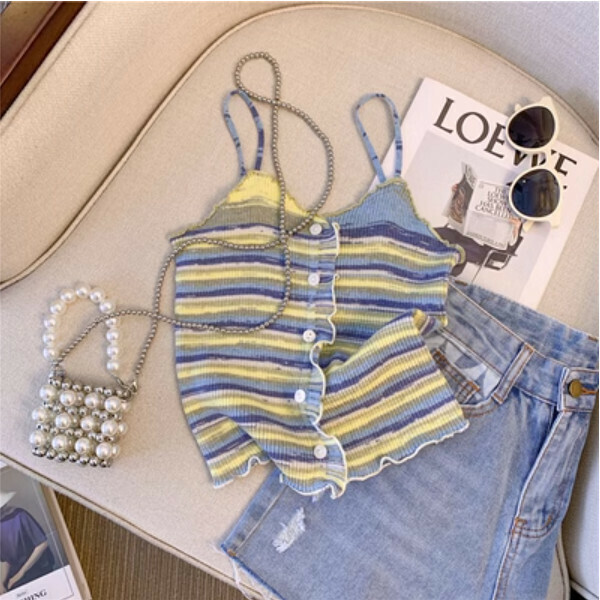 Rainbow striped small camisole (yellow) (size: S/M/L) (contact customer service to confirm the size after placing an order)】