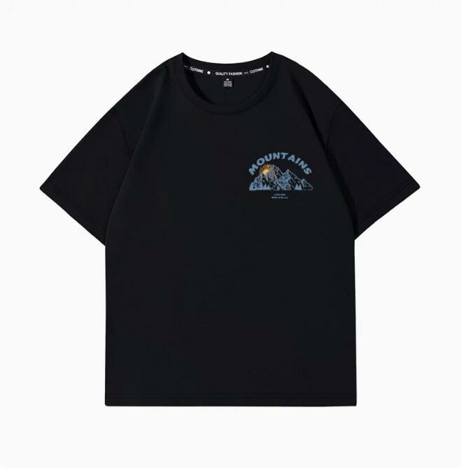 Casual Loose Short Sleeve T-Shirt (Black Sunrise Mountain S-2XL) (Contact customer service to confirm shipping size after placing an order)】