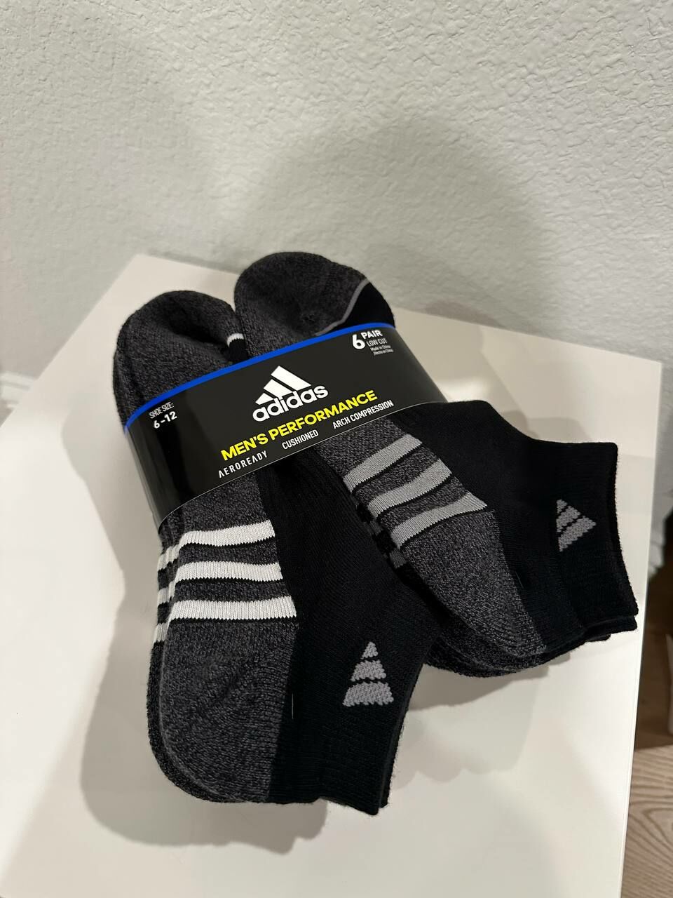[S] ADIDAS 6 PAIR LOW CUT SOCKS,BLACK, 888254170461 (SAD231)