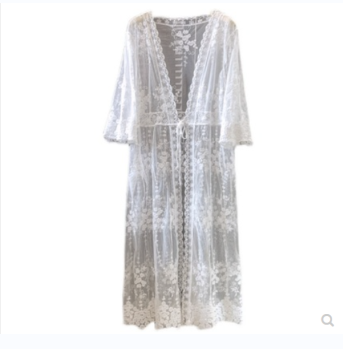 Embroidered lace-up lace sunscreen jacket with shawl thin jacket (white) (one size) 】