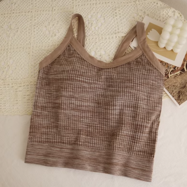 Fashionable and fashionable short vest with chest pads (khaki) (size: one size)】