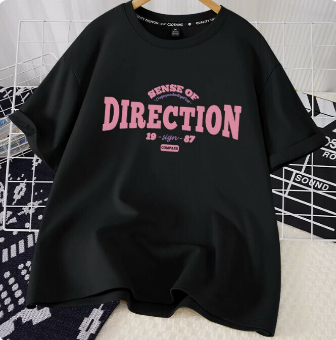 Casual loose short-sleeved T-shirt (black direction S-2XL) (contact customer service to confirm the shipping size after placing an order)】