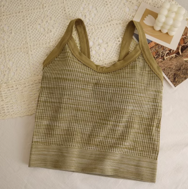 Fashionable and fashionable short tank top with chest pads (green) (size: one size)】
