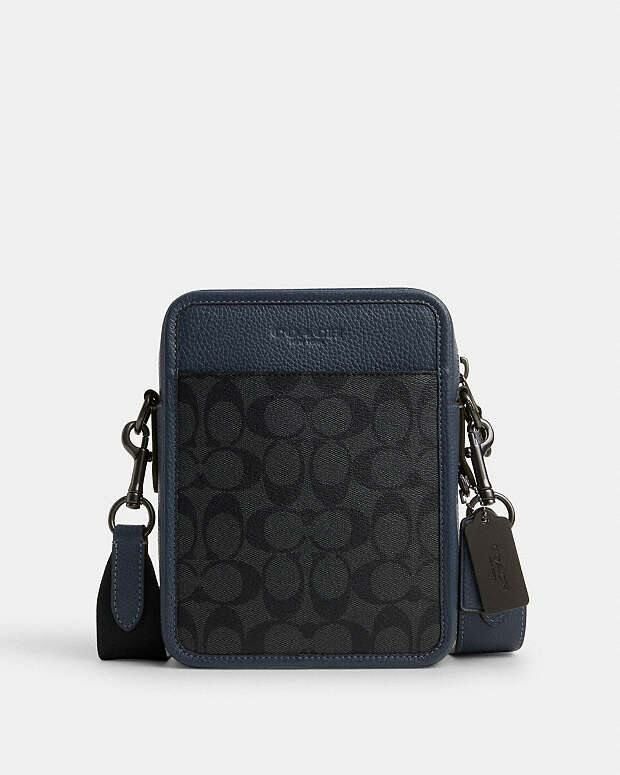[S] COACH CU166 SULLIVAN CROSSBODY IN COLORBLOCK SIGNATURE CANVAS,CHARCOAL/DENIM, 196395404636 (SCO780)