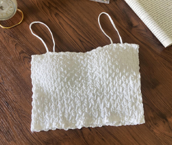 Short cropped belly button vest with chest pad padded puff pleats (white) (size: one size)】
