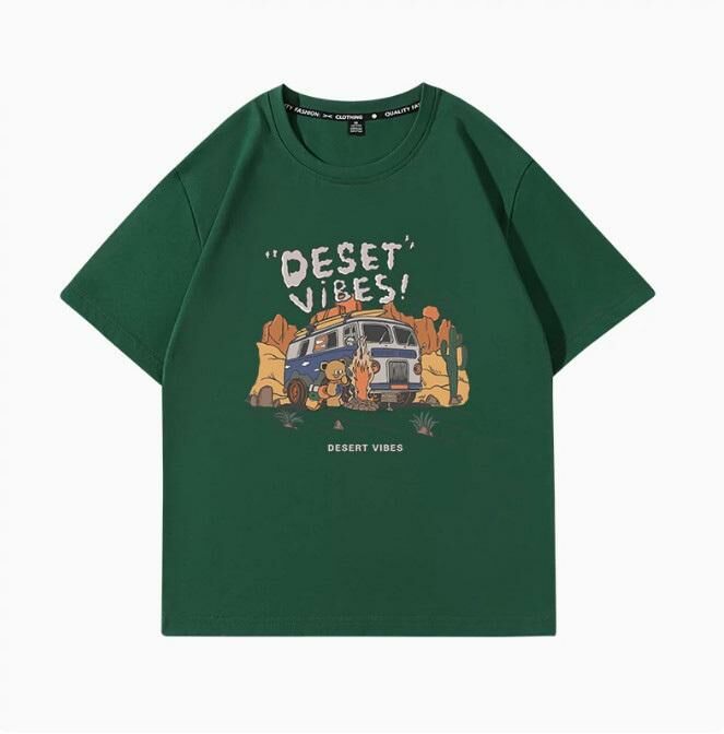 Summer Short Sleeve T-Shirt Top (Dark Green Desert Vibe S-2XL Size) (Contact customer service to confirm the shipping size after placing an order)】