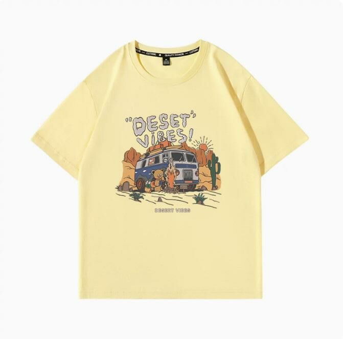 Summer Short Sleeve T-Shirt Top (Cream Desert Atmosphere S-2XL Size) (Contact customer service to confirm the shipping size after placing an order)】