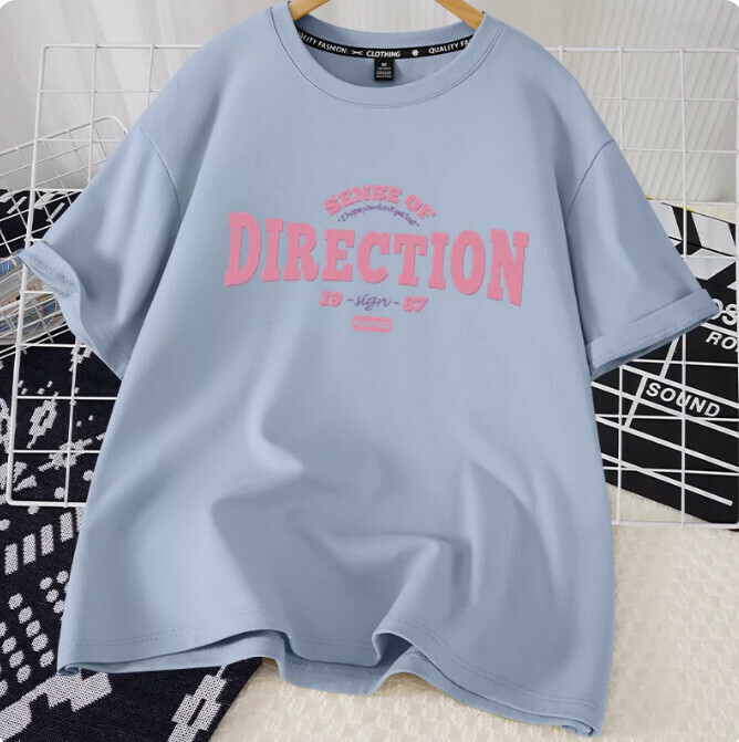 Casual loose short-sleeved T-shirt (lake blue direction S-2XL size) (contact customer service to confirm the shipping size after placing an order)】