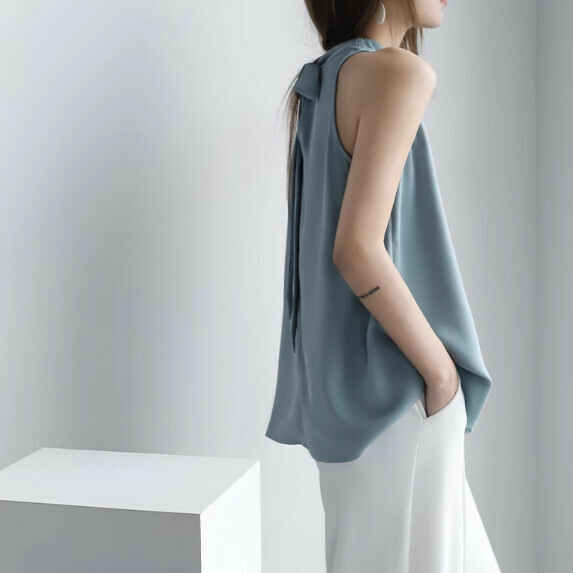 Temperament sleeveless shirt women's summer (blue [size S_L] (contact customer service to confirm the shipping size after placing an order)]
