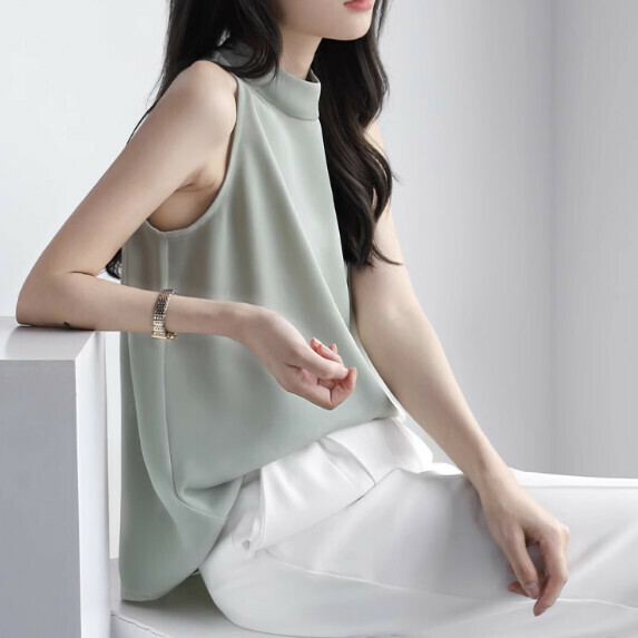 Temperament sleeveless shirt women's summer (vanilla green [size S_L] (contact customer service to confirm the shipping size after placing an order)】