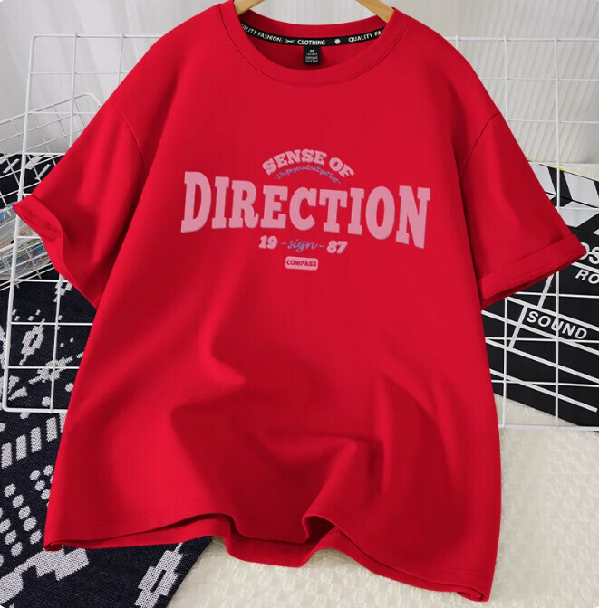 Casual loose short-sleeved T-shirt (red direction S-2XL) (contact customer service to confirm the shipping size after placing an order)】