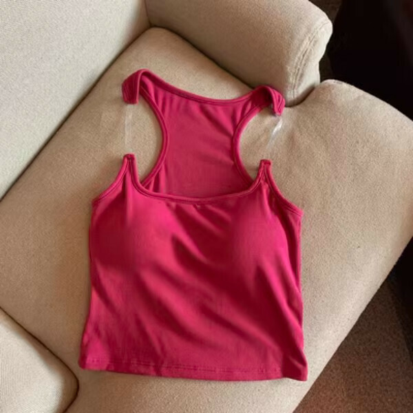 Transparent Belt Camisole with Chest Padding (Rose Red) (One Size: Recommended Weight 85-130 lbs)】