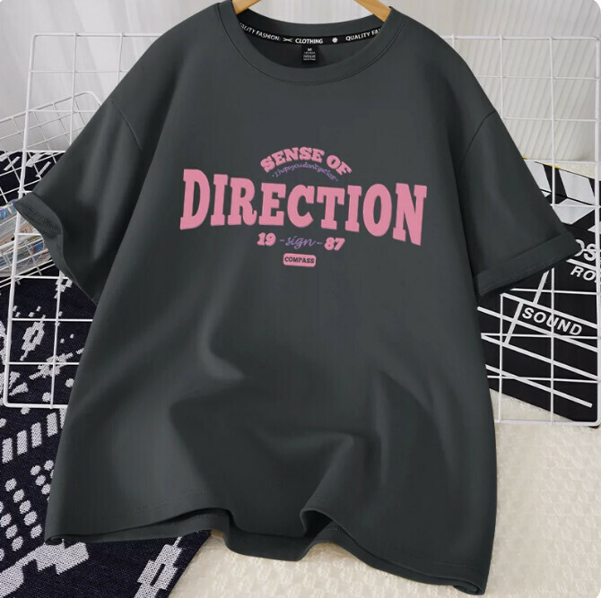 Casual loose short-sleeved T-shirt (Quiet gray direction S-2XL size) (contact customer service to confirm the shipping size after placing an order)】
