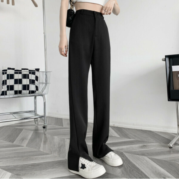 Narrow slit wide-leg pants (black extended pants length) (size: S/M/L/XL/2XL) (contact customer service to confirm size after placing an order)】