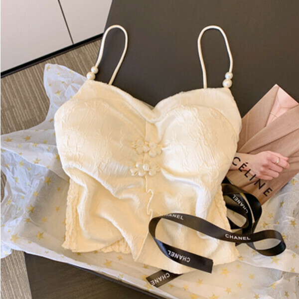 Disc buckle with chest pad integrated small camisole (off-white) (one size: recommended weight 85-130 pounds)】