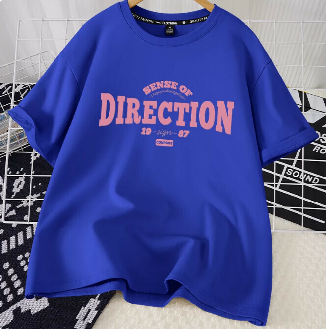 Casual loose short-sleeved T-shirt (royal blue direction S-2XL size) (contact customer service to confirm the shipping size after placing an order)】