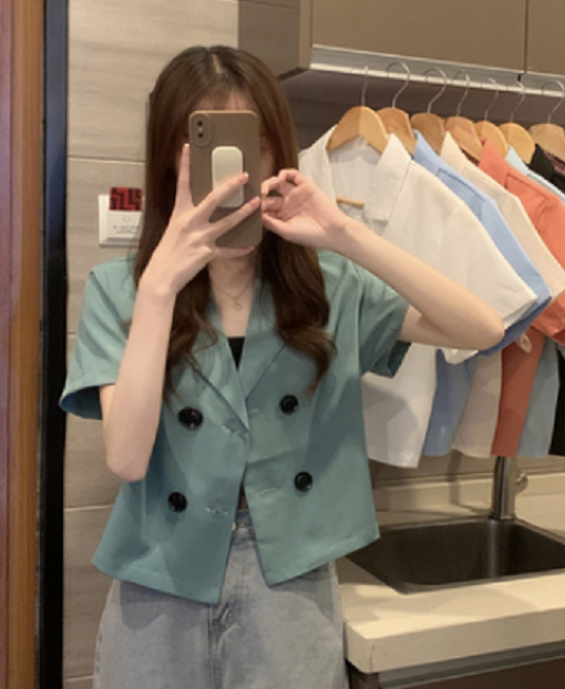 Versatile Short Blazer Short Sleeve Women's (Grass Green) (Size: One Size)】