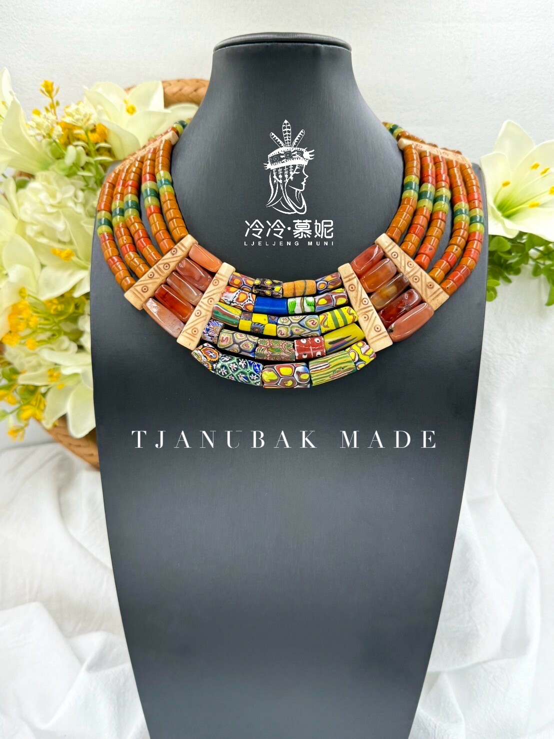 W-No.18貿易古珠五排複串短鍊58cm