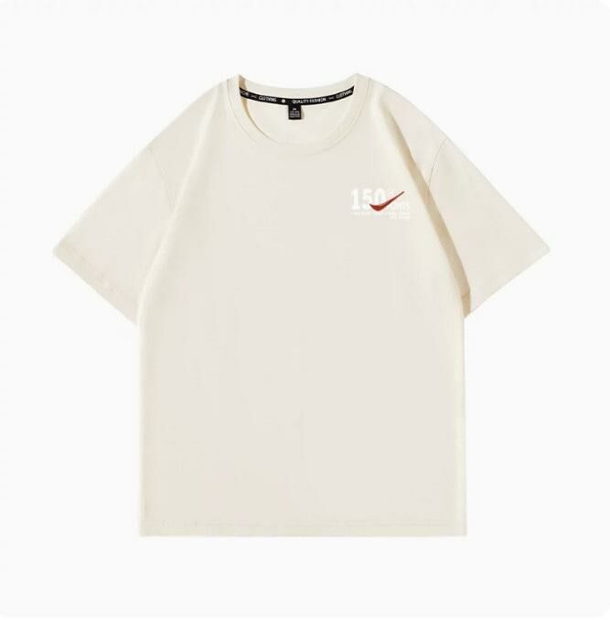 Casual loose short-sleeved T-shirt (beige full score white S-2XL size) (contact customer service to confirm the shipping size after placing an order)】