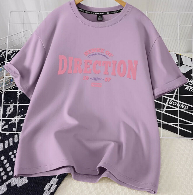 Casual loose short-sleeved T-shirt (taro purple direction S-2XL size) (contact customer service to confirm the shipping size after placing an order)】
