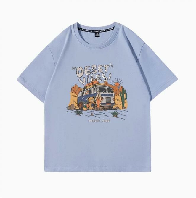 Summer Short Sleeve T-Shirt Top (Lake Blue Desert Vibe S-2XL Size) (Contact customer service to confirm the shipping size after placing an order)】