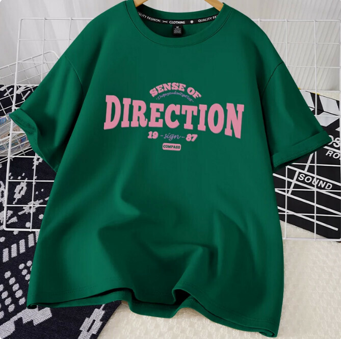 Casual loose short-sleeved T-shirt (dark green direction S-2XL size) (contact customer service to confirm the shipping size after placing an order)】