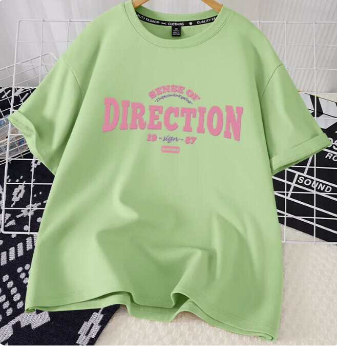 Casual loose short-sleeved T-shirt (fruit green direction S-2XL size) (contact customer service to confirm the shipping size after placing an order)】