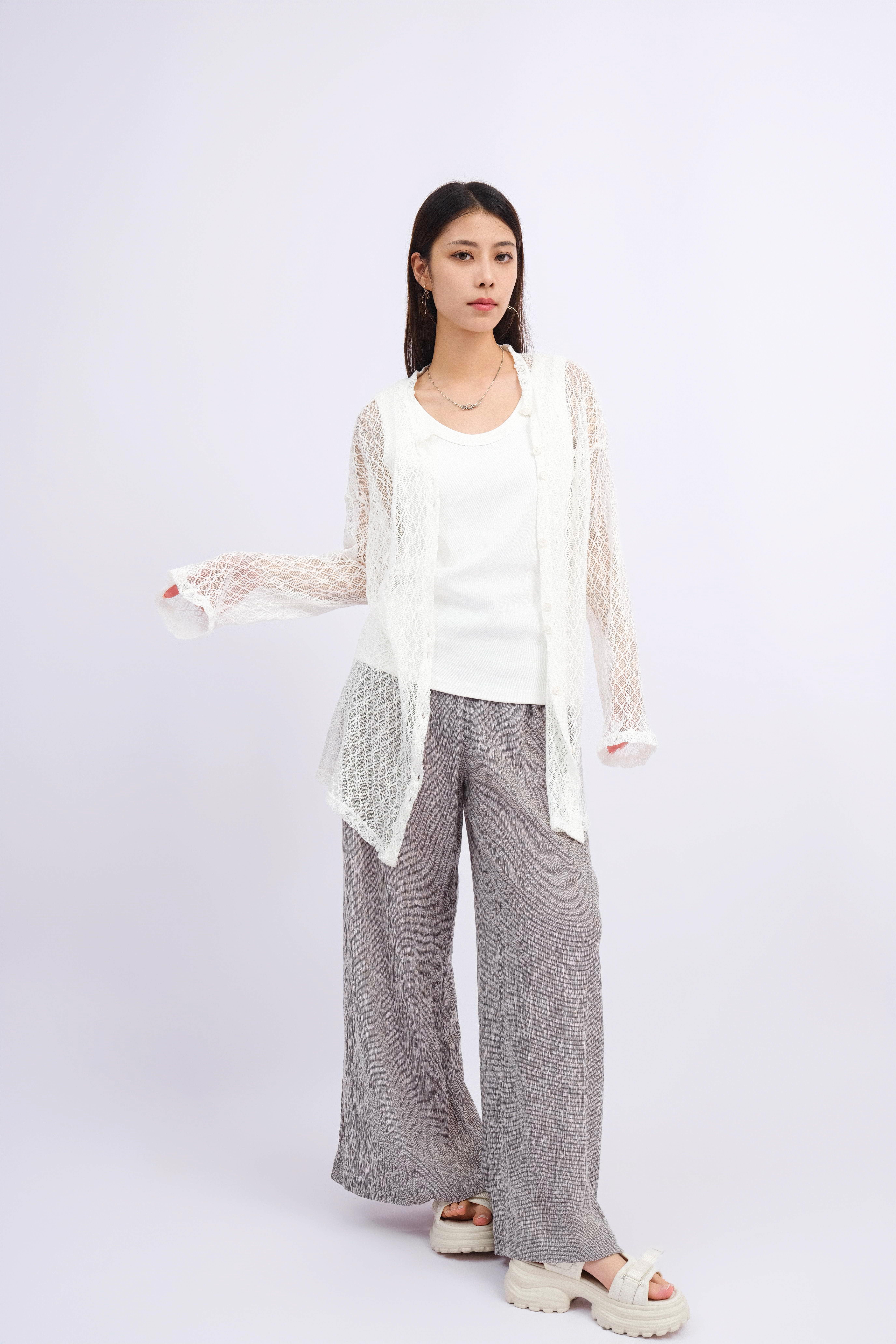 網格通花針織cardigan  (現貨款式）