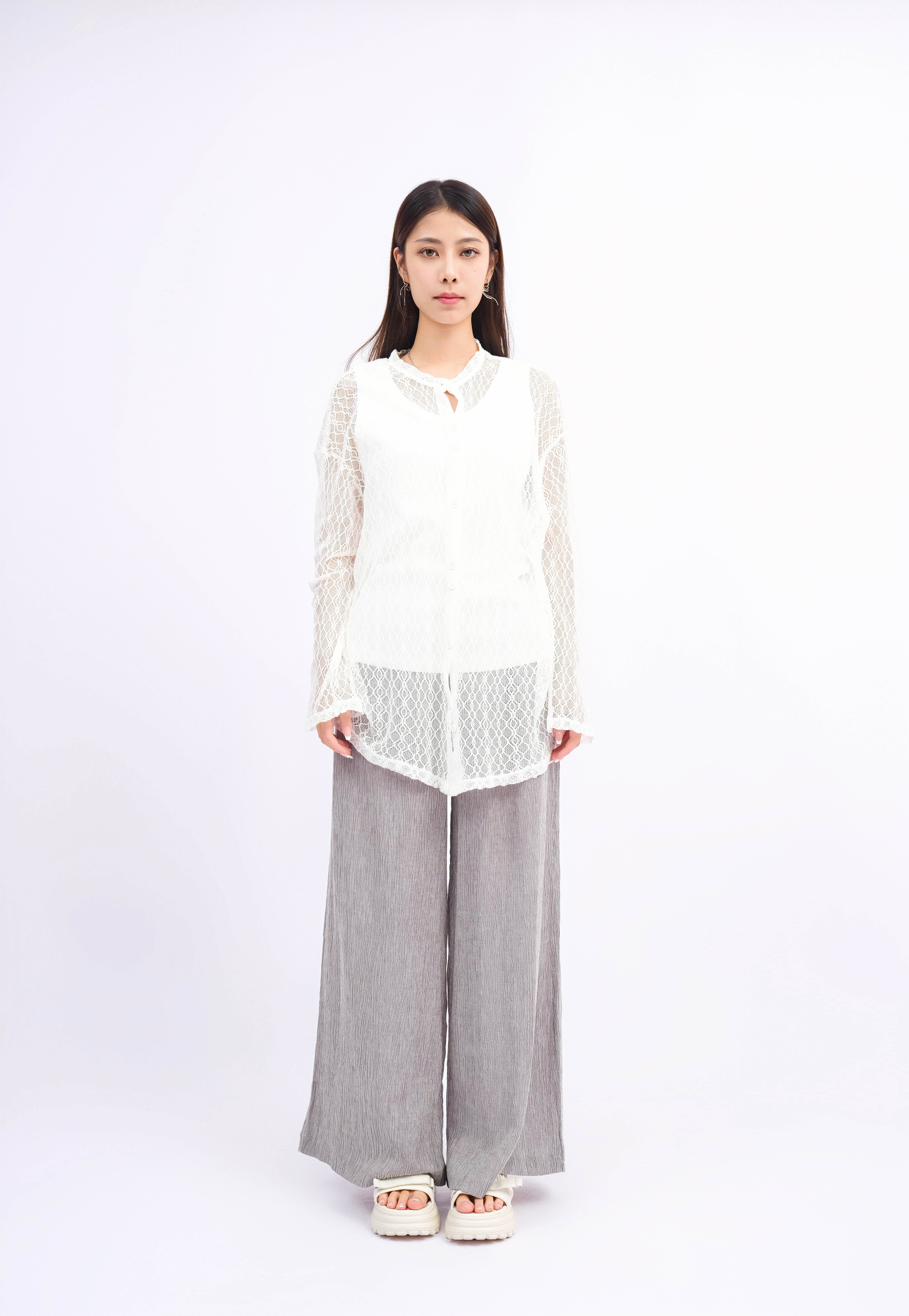 網格通花針織cardigan  (現貨款式）