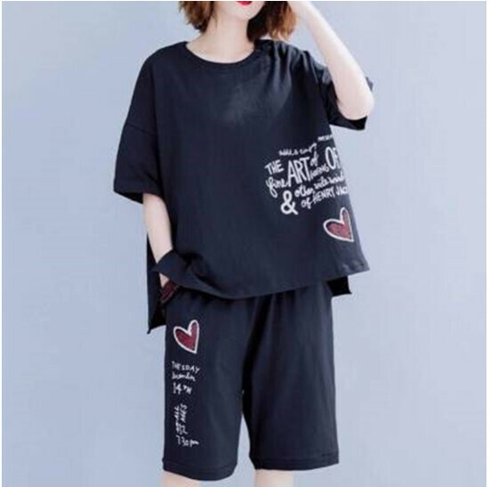 激抵寬鬆休閒套裝【黑色】 (尺碼：L-4XL碼) (下單後聯繫客服確認發貨尺碼)】