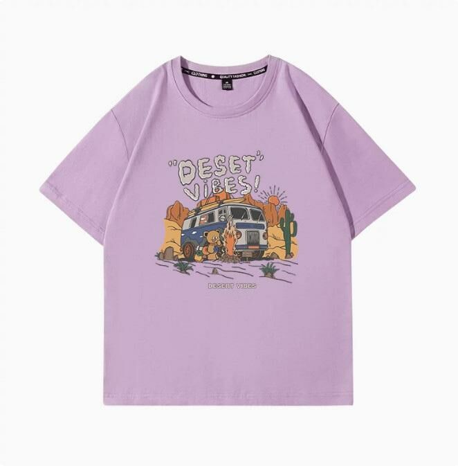Summer short-sleeved T-shirt top (taro purple desert atmosphere S-2XL size) (contact customer service to confirm the shipping size after placing an order)】