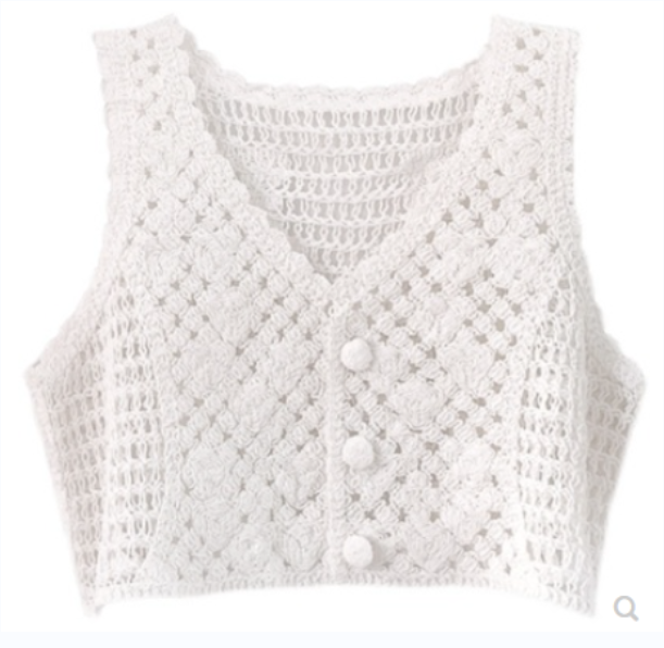 Sleeveless cut-out horse clip women's vest cardigan small (white) (one size) 】