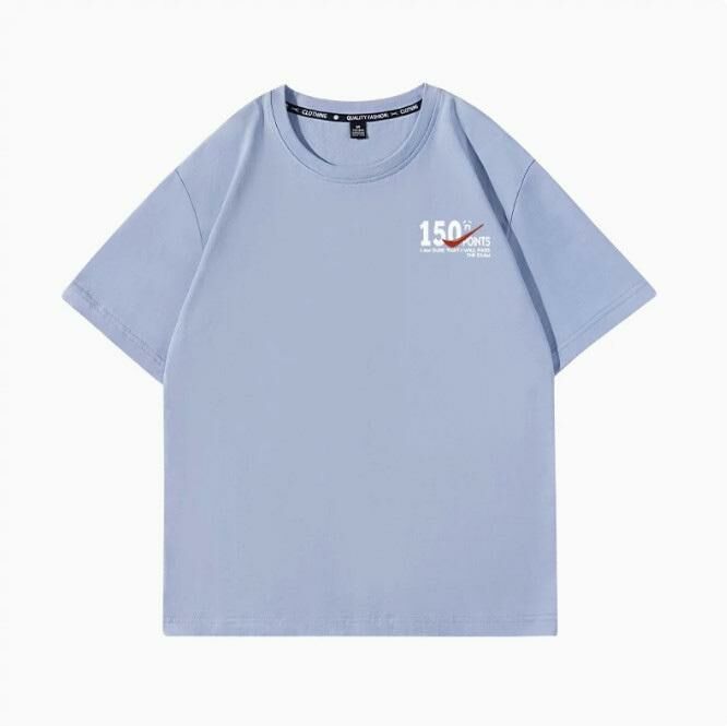 Casual loose short-sleeved T-shirt (lake blue full score white S-2XL size) (contact customer service to confirm the shipping size after placing an order)】