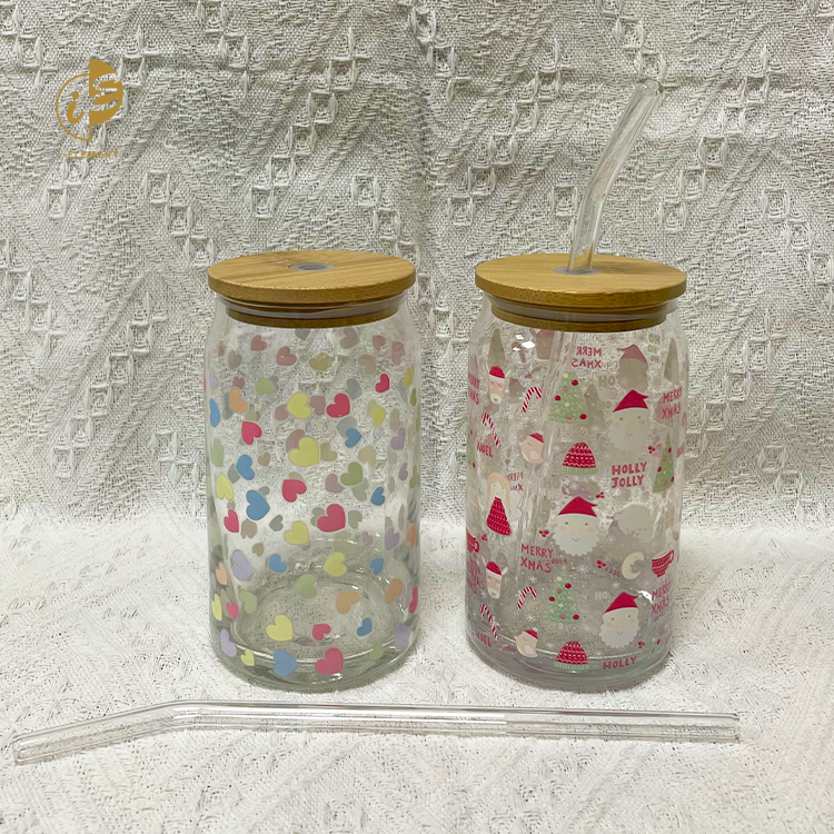 玻璃平底杯｜送玻璃吸管｜竹製蓋｜公仔